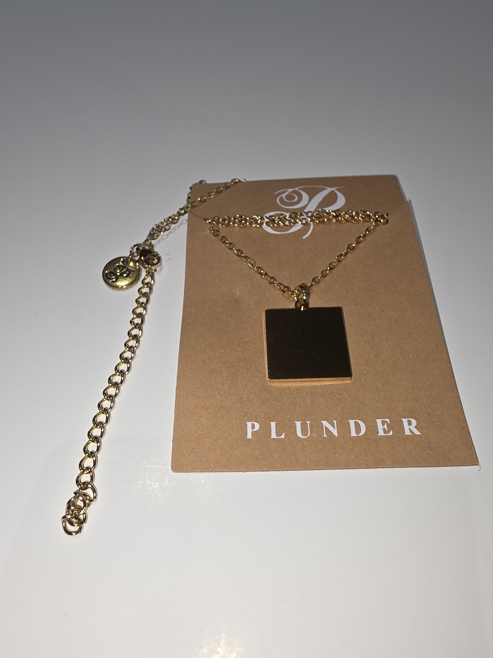 Plunder Gold Square Pendant Necklace with Chain